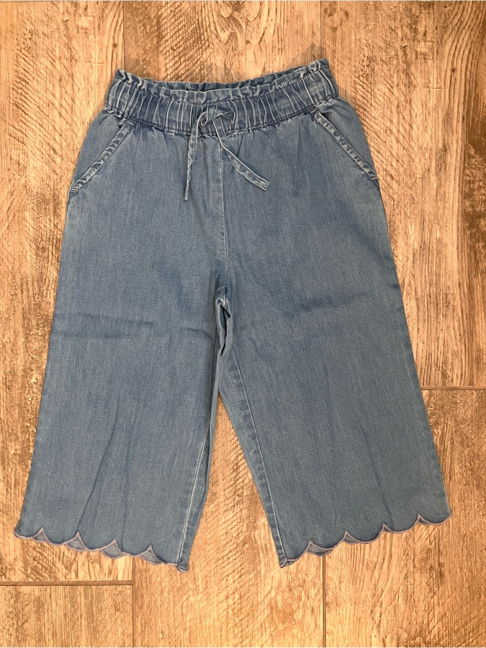 Janie and Jack Light Blue Scalloped-Hem Denim Culottes